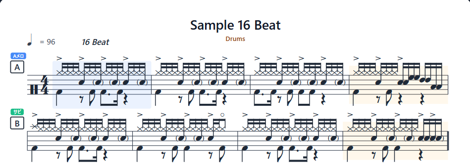 ドラム譜の例
